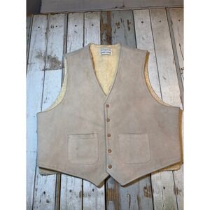 Vintage Genuine Suede Leather Shearling Lined Vest Western Ranch Style Unbranded